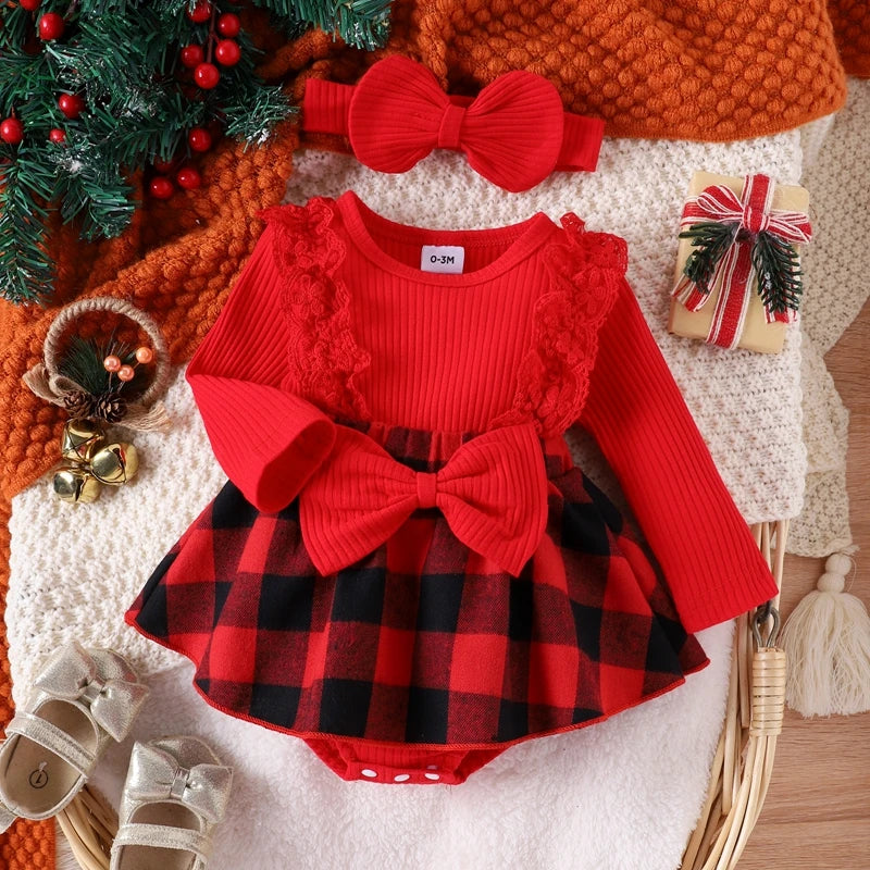 Baby girl pit stripe splicing lace plaid triangle