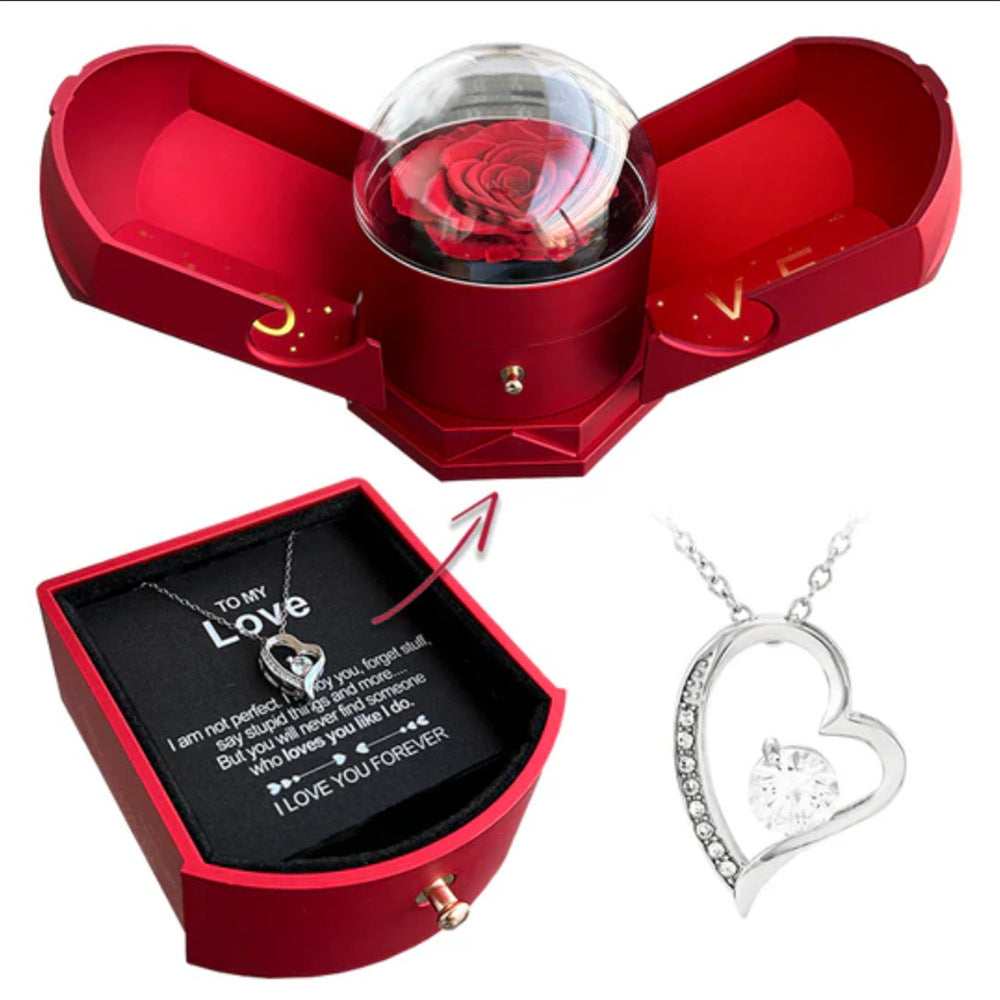 Double open rose jewelry box angel wings necklace gift box