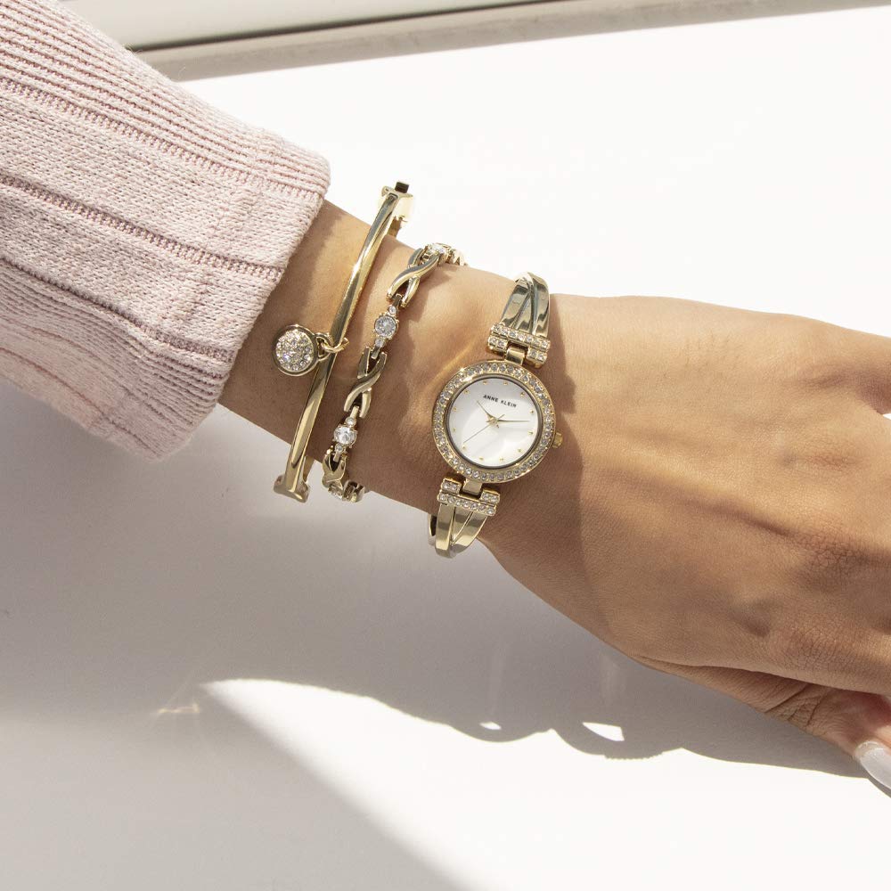 Coffret montre-bracelet et bracelet Anne Klein pour femme, ornés de cristaux de qualité supérieure