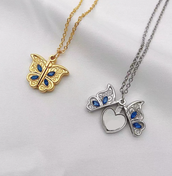 diamond butterfly heart necklace for women, openable I Love You heart-shaped pendant necklace