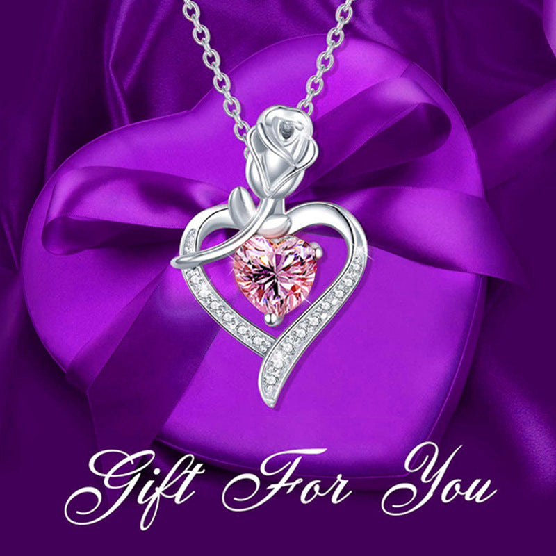 Women's Rose Heart Shape Diamond Pendant Necklace