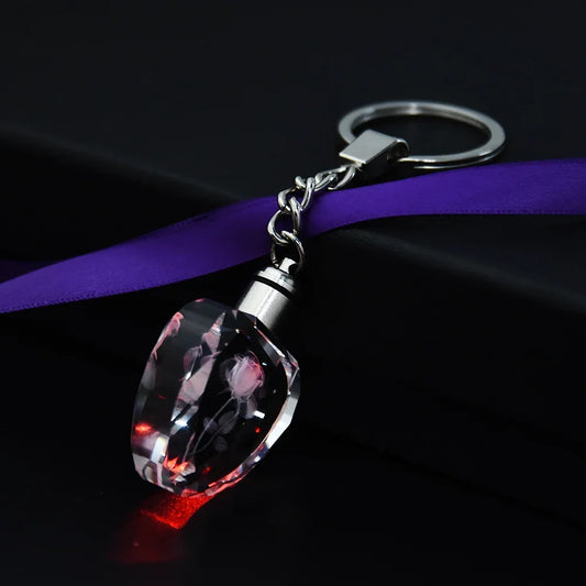 1Pcs Fashion Colorful Fairy Rose Flower Pattern Love Shape Crystal Rhinestone LED Light Keychain Lover Key Chain Keyring Jewelry