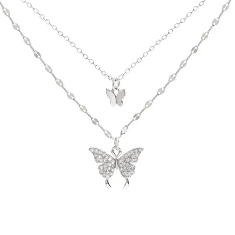Sparkling Double Layer Butterfly Necklace Exquisite