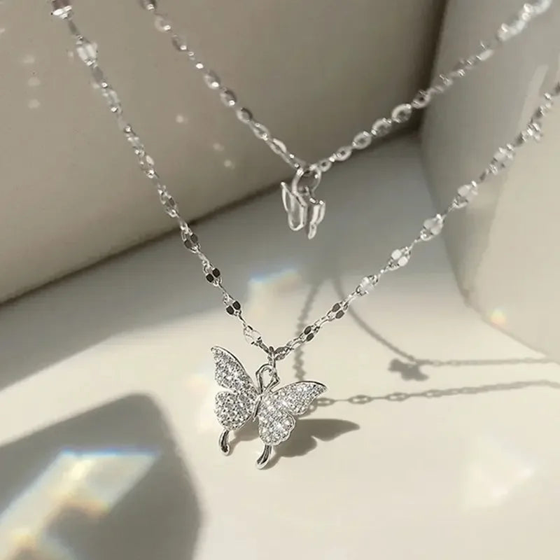 Sparkling Double Layer Butterfly Necklace Exquisite