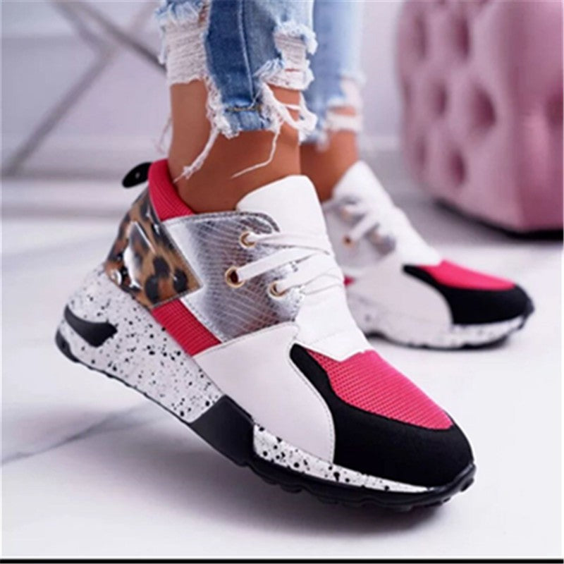 Plus Size Platform Mixed-color Sneakers Stylish Lightweight Running Shoes Lace-up