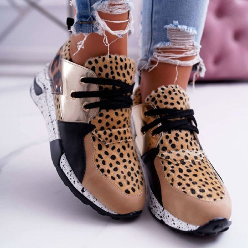 Plus Size Platform Mixed-color Sneakers Stylish Lightweight Running Shoes Lace-up