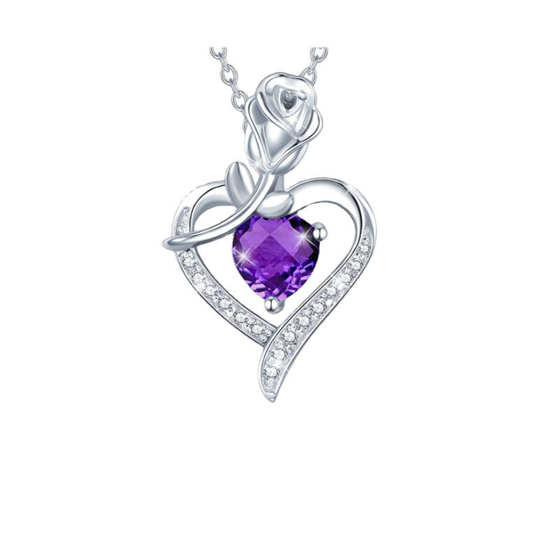 Women's Rose Heart Shape Diamond Pendant Necklace