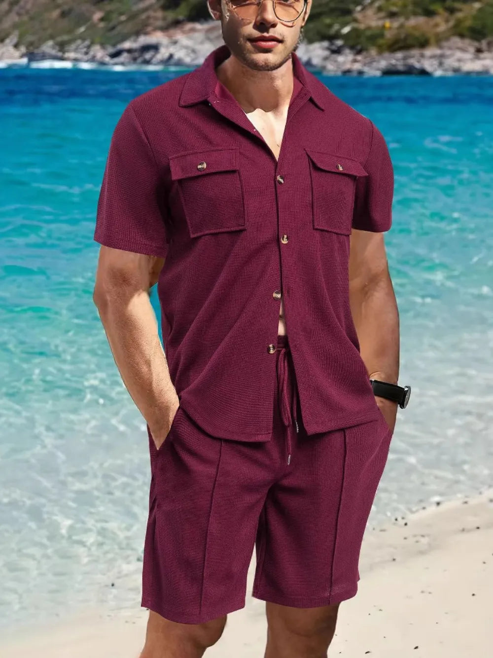 Button down short sleeve and shorts set plus size