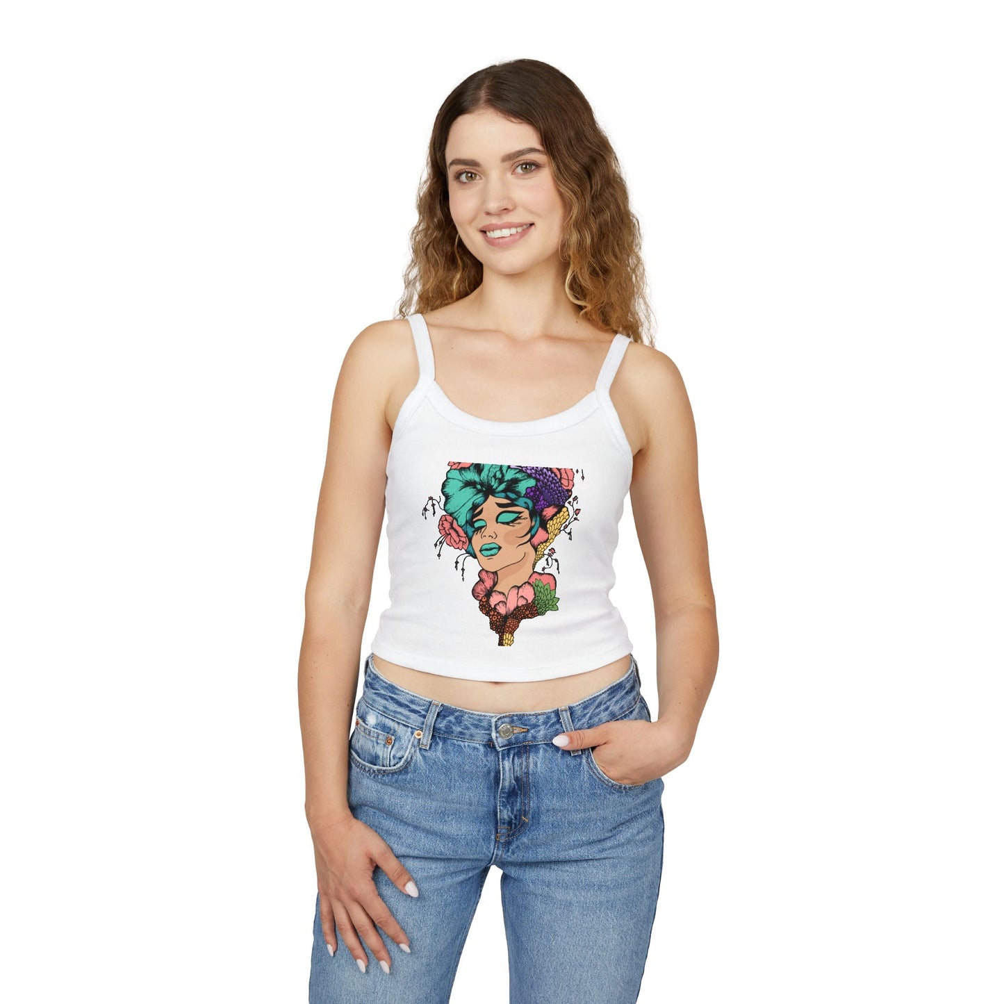 Artistic Floral Spaghetti Strap Tank Top | Bohemian Chic Women's Top