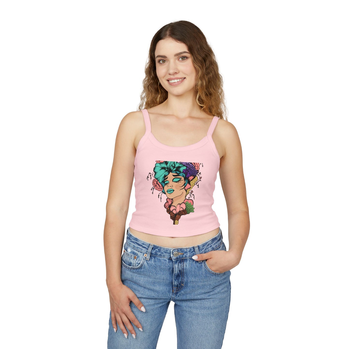 Artistic Floral Spaghetti Strap Tank Top | Bohemian Chic Women's Top