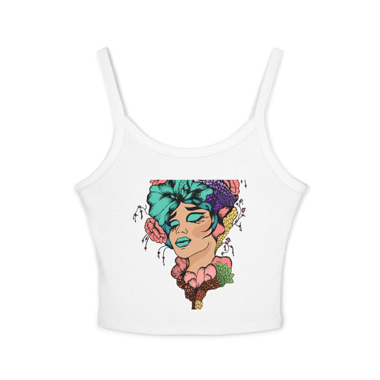 Artistic Floral Spaghetti Strap Tank Top | Bohemian Chic Women's Top