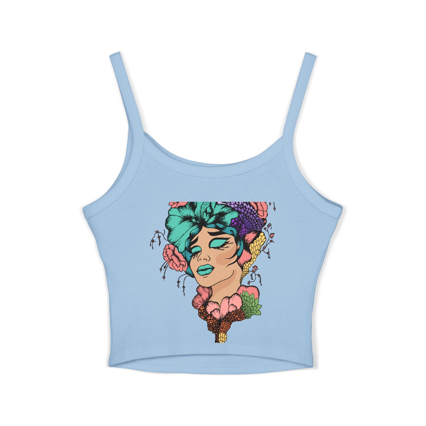 Artistic Floral Spaghetti Strap Tank Top | Bohemian Chic Women's Top