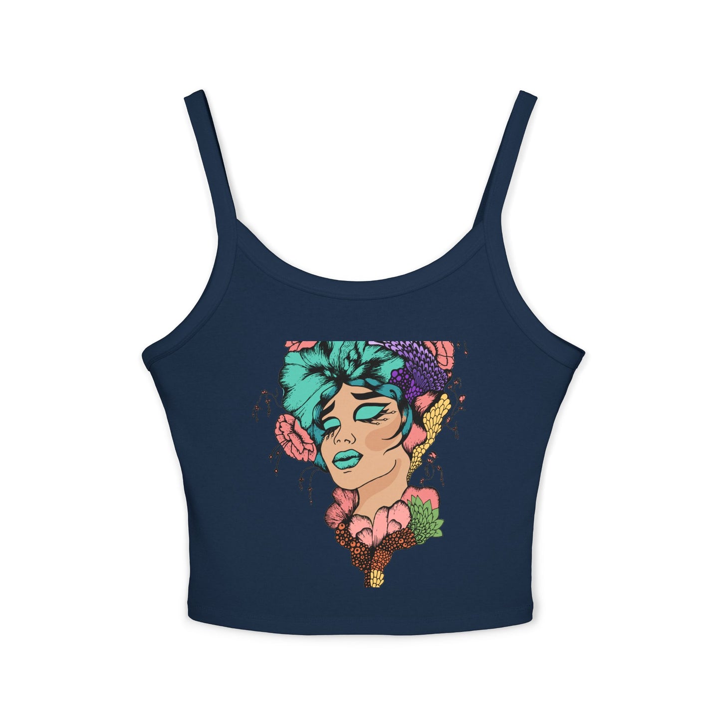 Artistic Floral Spaghetti Strap Tank Top | Bohemian Chic Women's Top