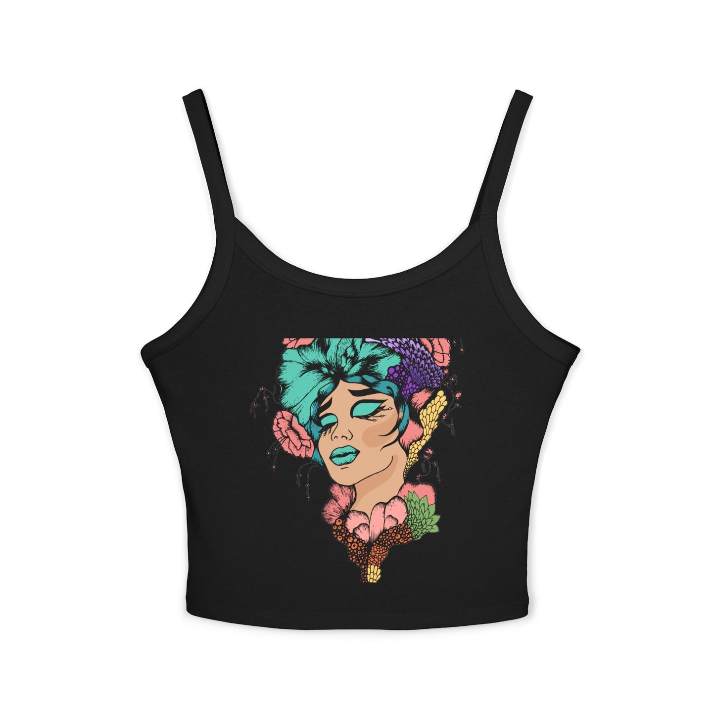 Artistic Floral Spaghetti Strap Tank Top | Bohemian Chic Women's Top