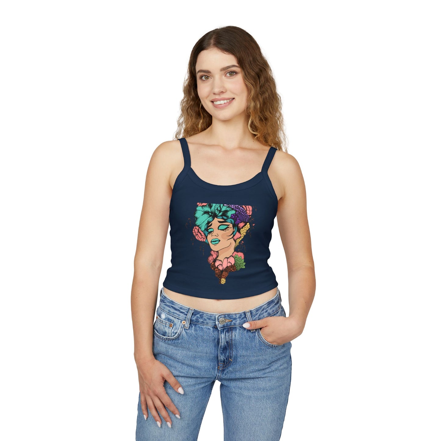 Artistic Floral Spaghetti Strap Tank Top | Bohemian Chic Women's Top