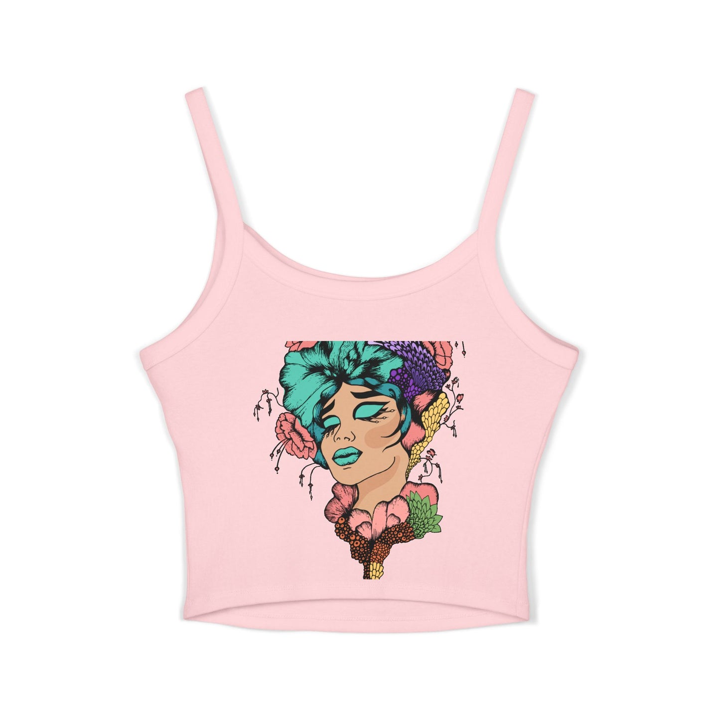 Artistic Floral Spaghetti Strap Tank Top | Bohemian Chic Women's Top
