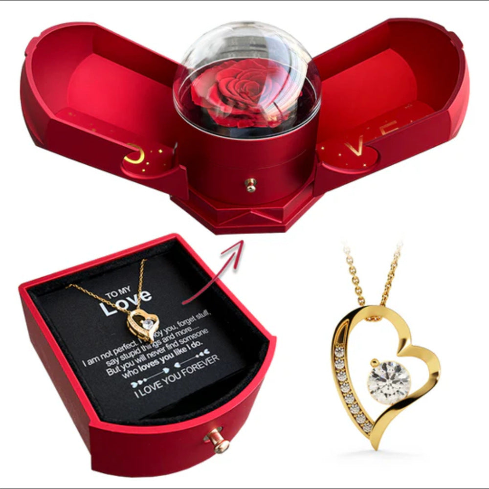Double open rose jewelry box angel wings necklace gift box