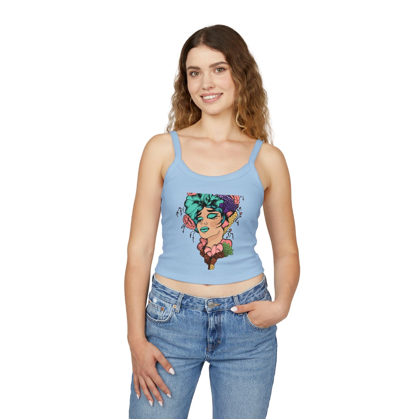 Artistic Floral Spaghetti Strap Tank Top | Bohemian Chic Women's Top