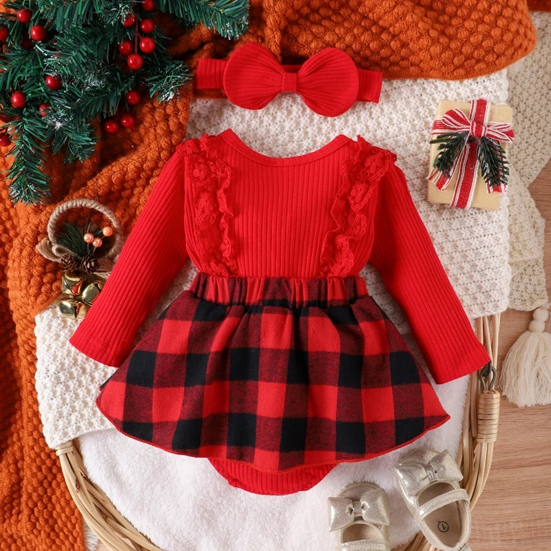 Baby girl pit stripe splicing lace plaid triangle