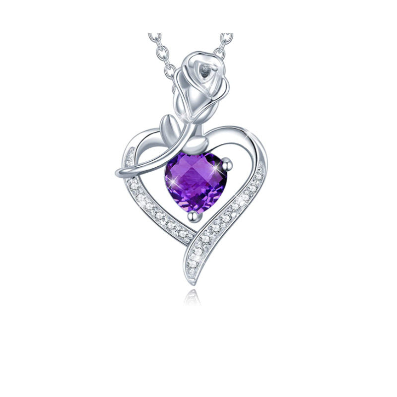 Women's Rose Heart Shape Diamond Pendant Necklace