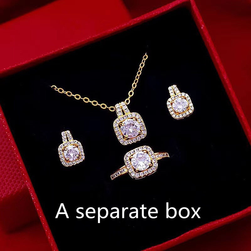 Gem Pendant Necklace with stud Earrings and Ring