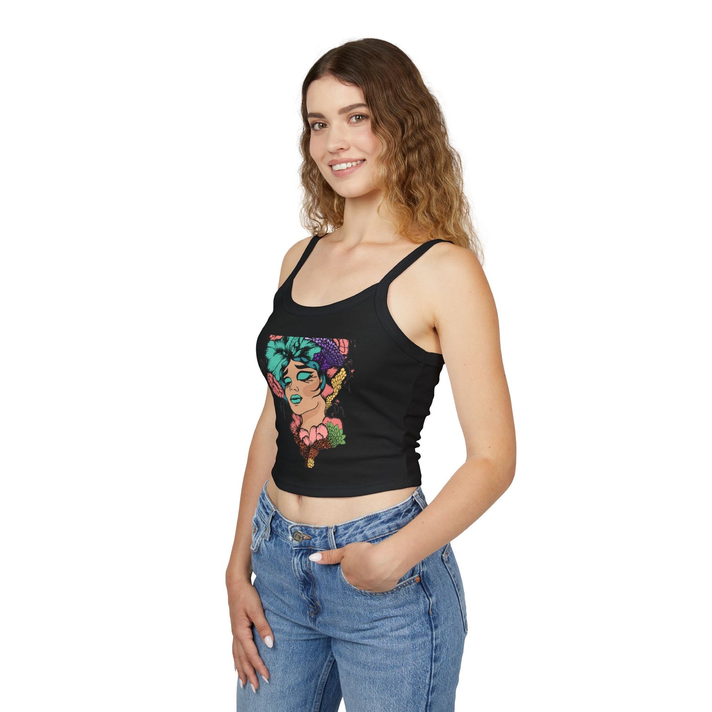 Artistic Floral Spaghetti Strap Tank Top | Bohemian Chic Women's Top