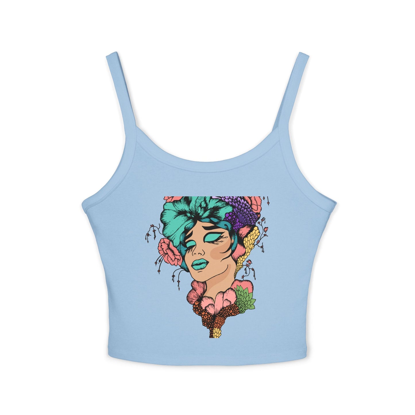 Artistic Floral Spaghetti Strap Tank Top | Bohemian Chic Women's Top
