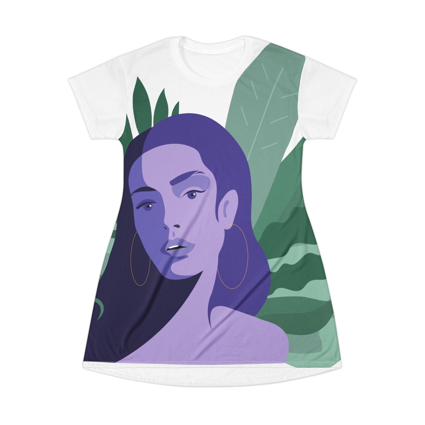 Trendy T-Shirt Dress with Tropical Portrait Design