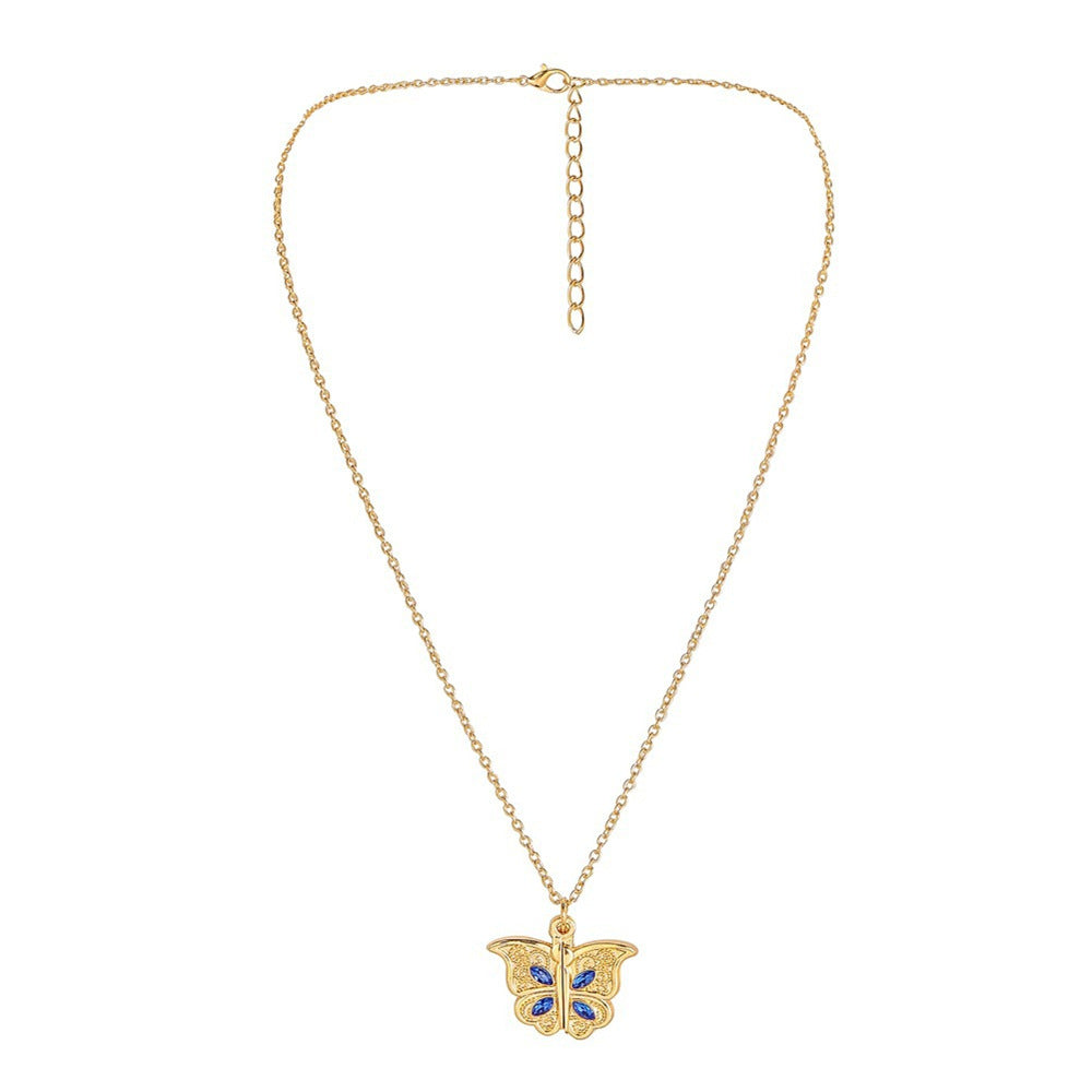 diamond butterfly heart necklace for women, openable I Love You heart-shaped pendant necklace