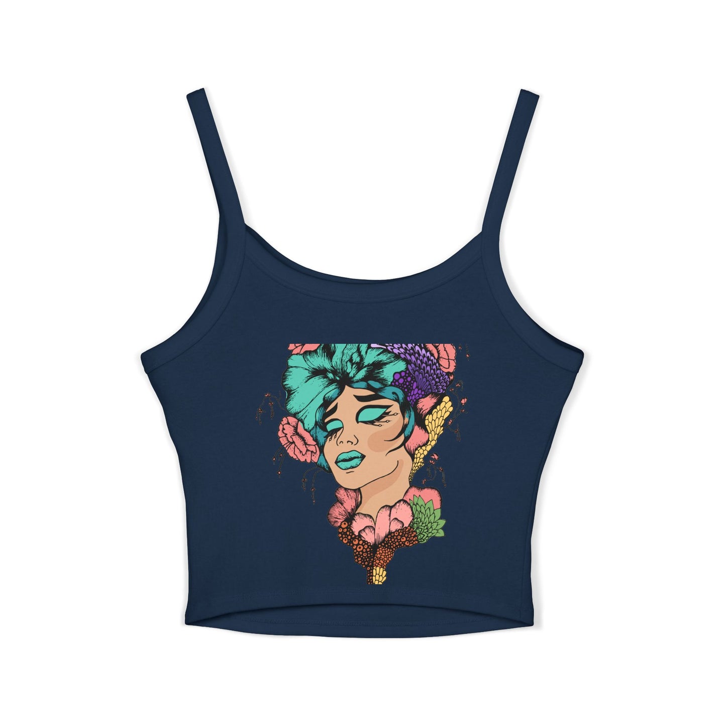 Artistic Floral Spaghetti Strap Tank Top | Bohemian Chic Women's Top