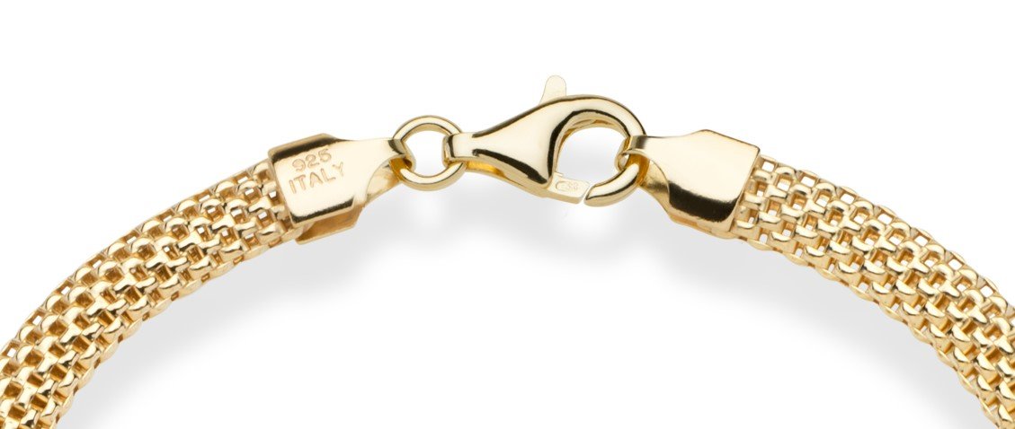 18K Gold Over Sterling Silver Italian 5mm Mesh Link Chain Bracelet