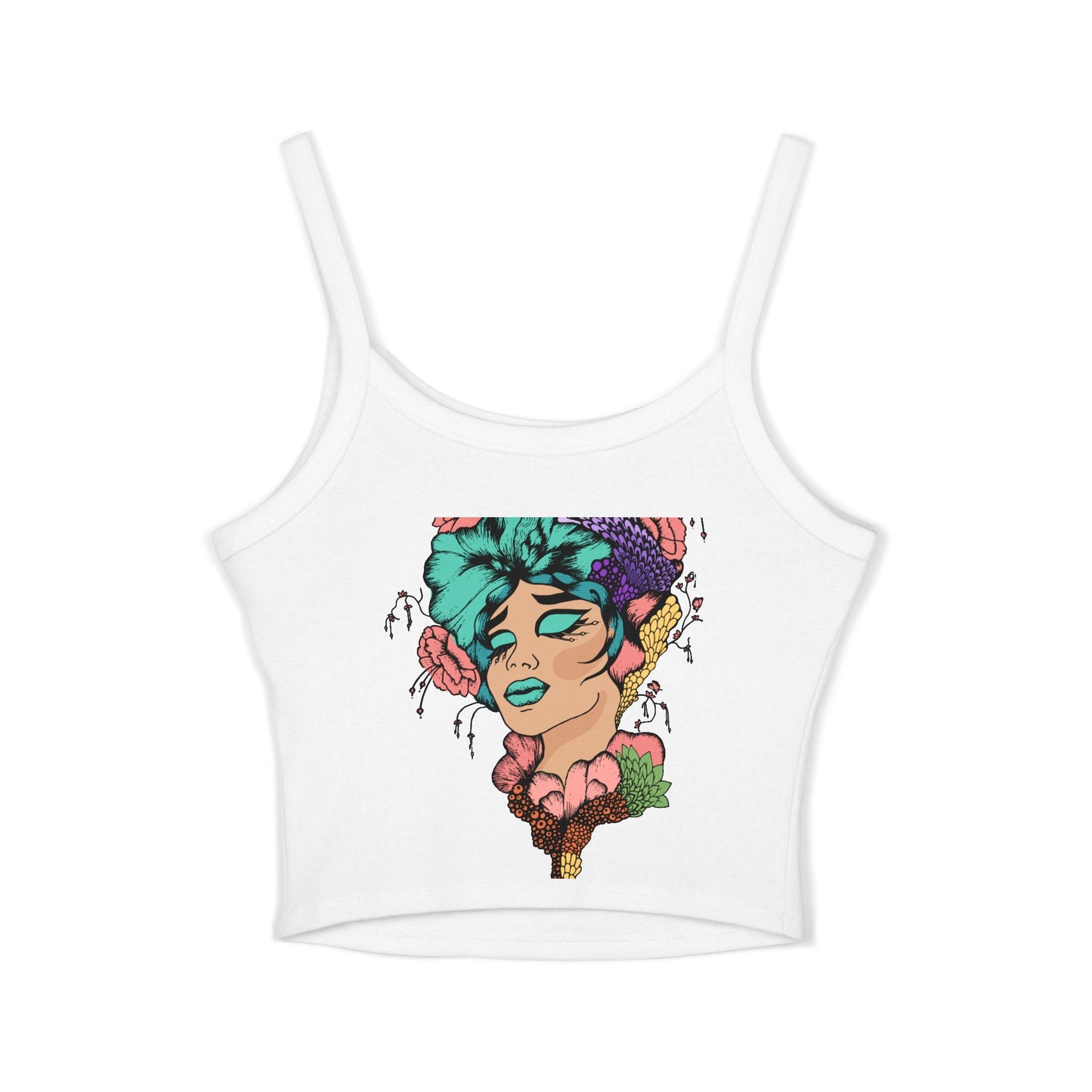 Artistic Floral Spaghetti Strap Tank Top | Bohemian Chic Women's Top