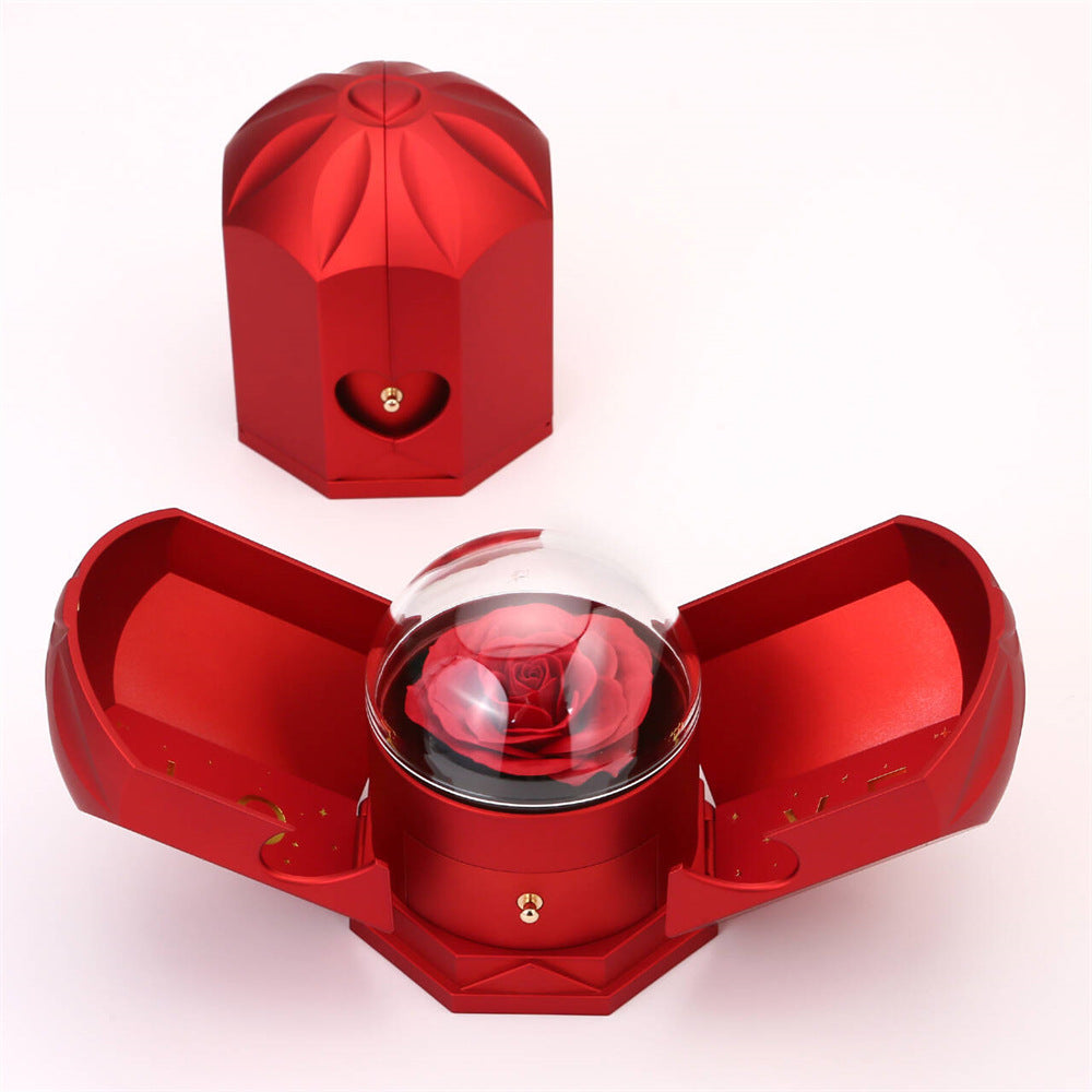 Double open rose jewelry box angel wings necklace gift box