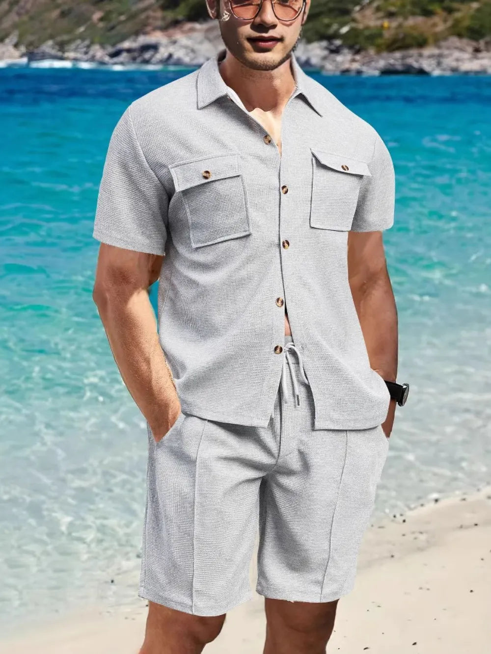 Button down short sleeve and shorts set plus size