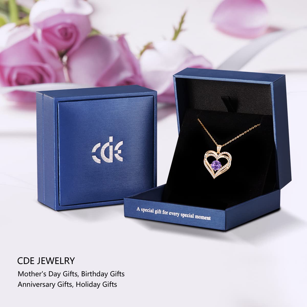 Forever Love Heart Necklaces for Women, Silver Jewelry with Birthstone Pendant