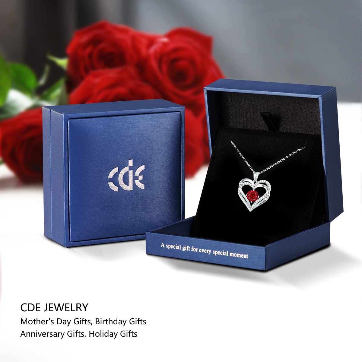 Forever Love Heart Necklaces for Women, Silver Jewelry with Birthstone Pendant
