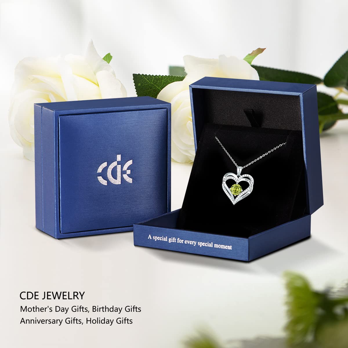 Forever Love Heart Necklaces for Women, Silver Jewelry with Birthstone Pendant