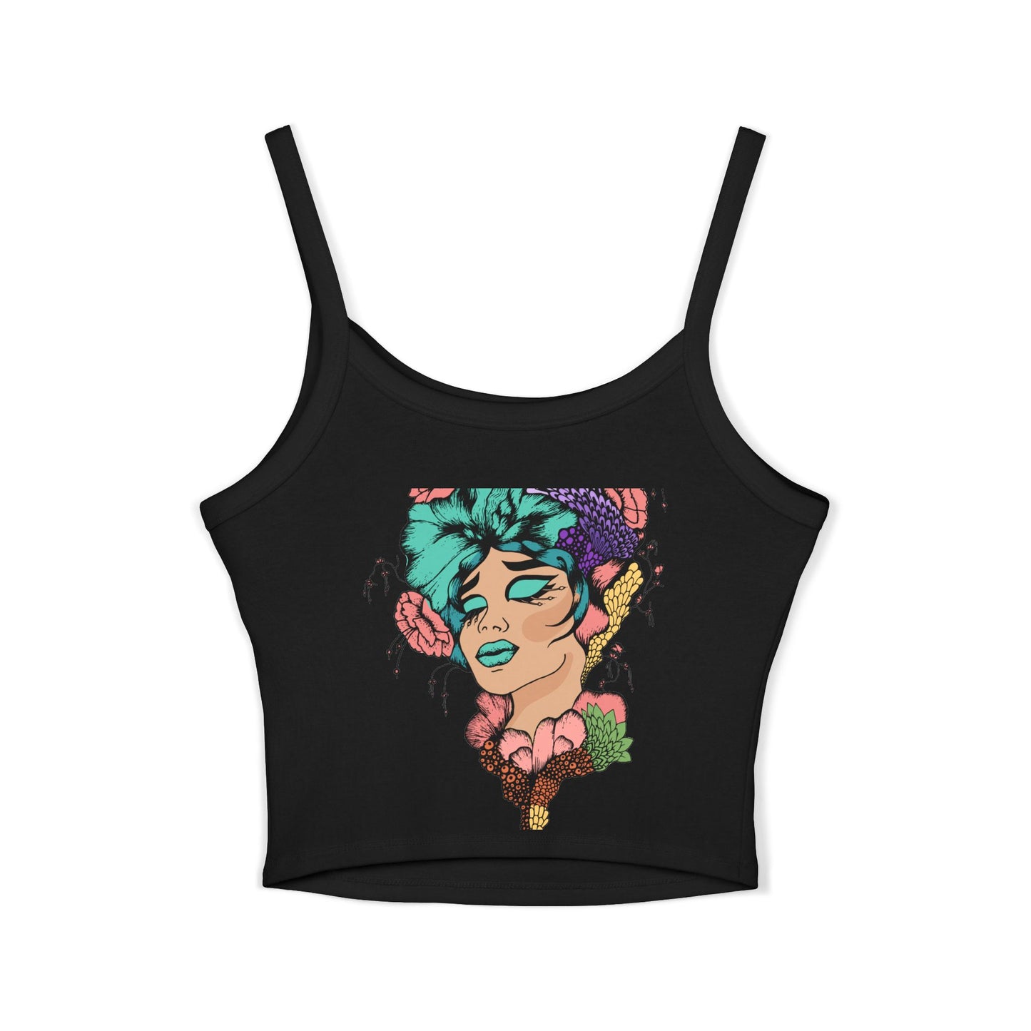 Artistic Floral Spaghetti Strap Tank Top | Bohemian Chic Women's Top