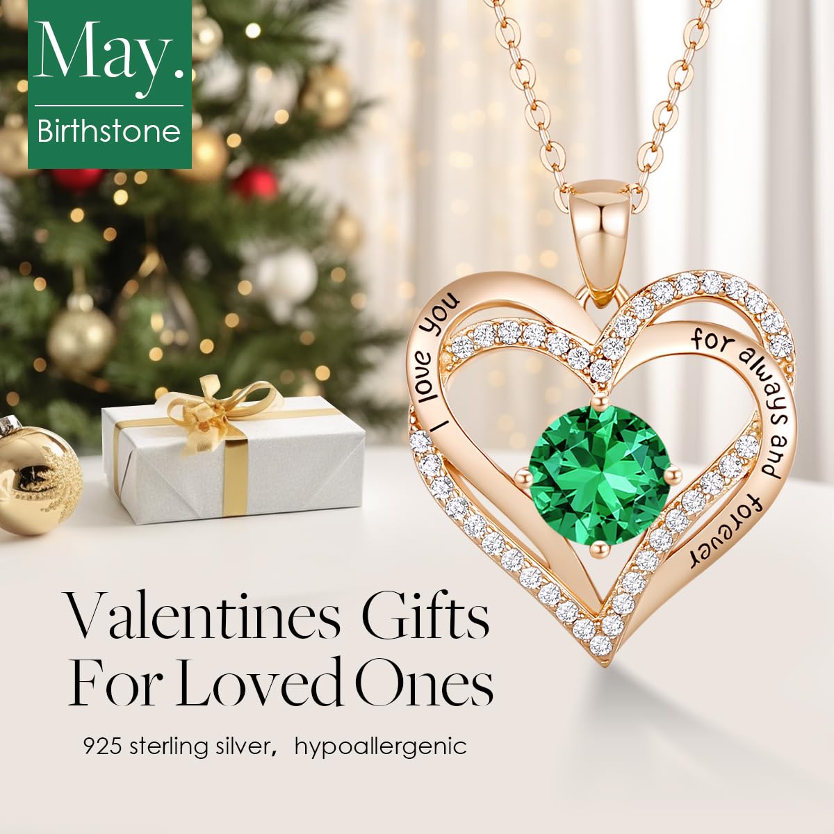 Forever Love Heart Necklaces for Women, Silver Jewelry with Birthstone Pendant