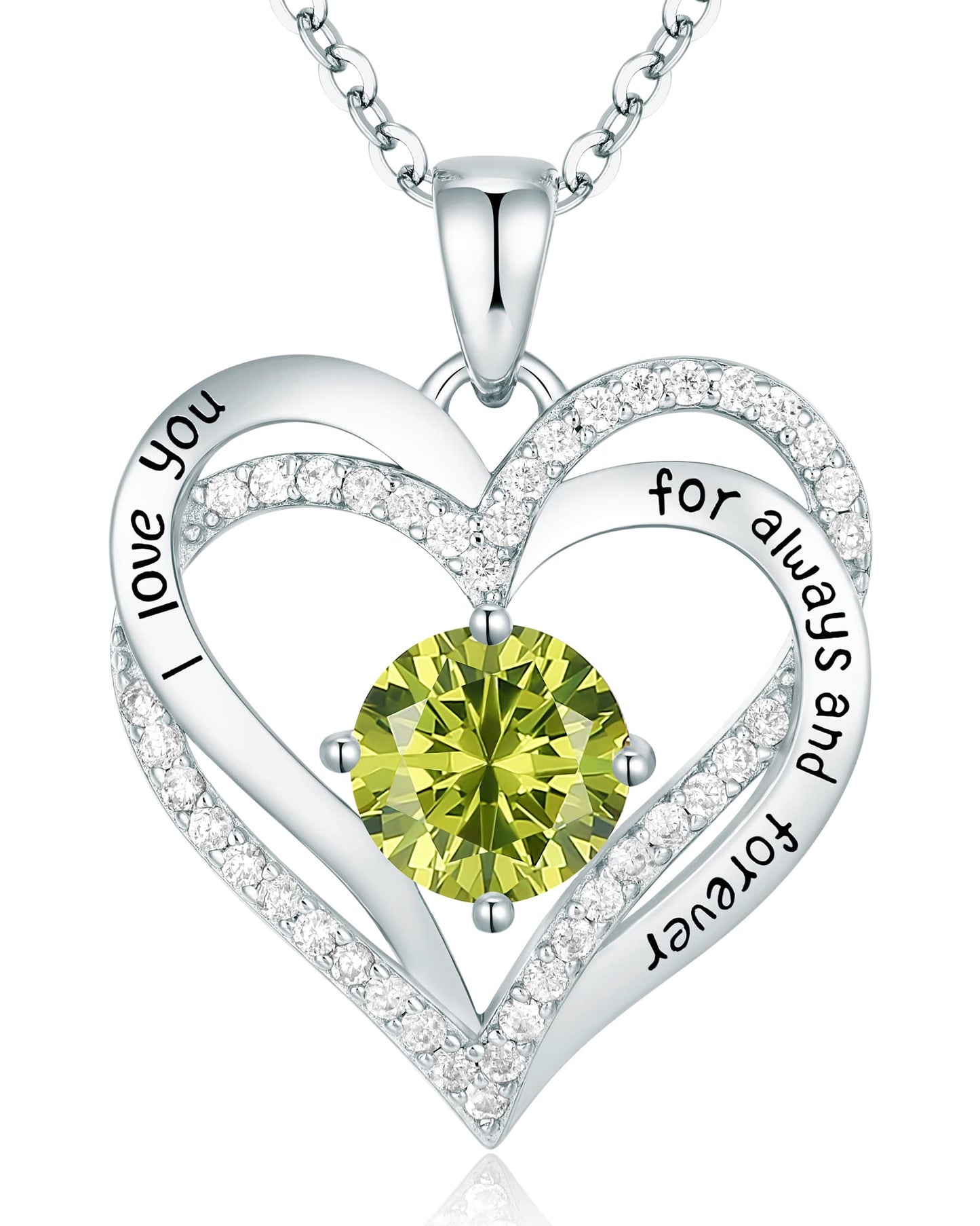 Forever Love Heart Necklaces for Women, Silver Jewelry with Birthstone Pendant