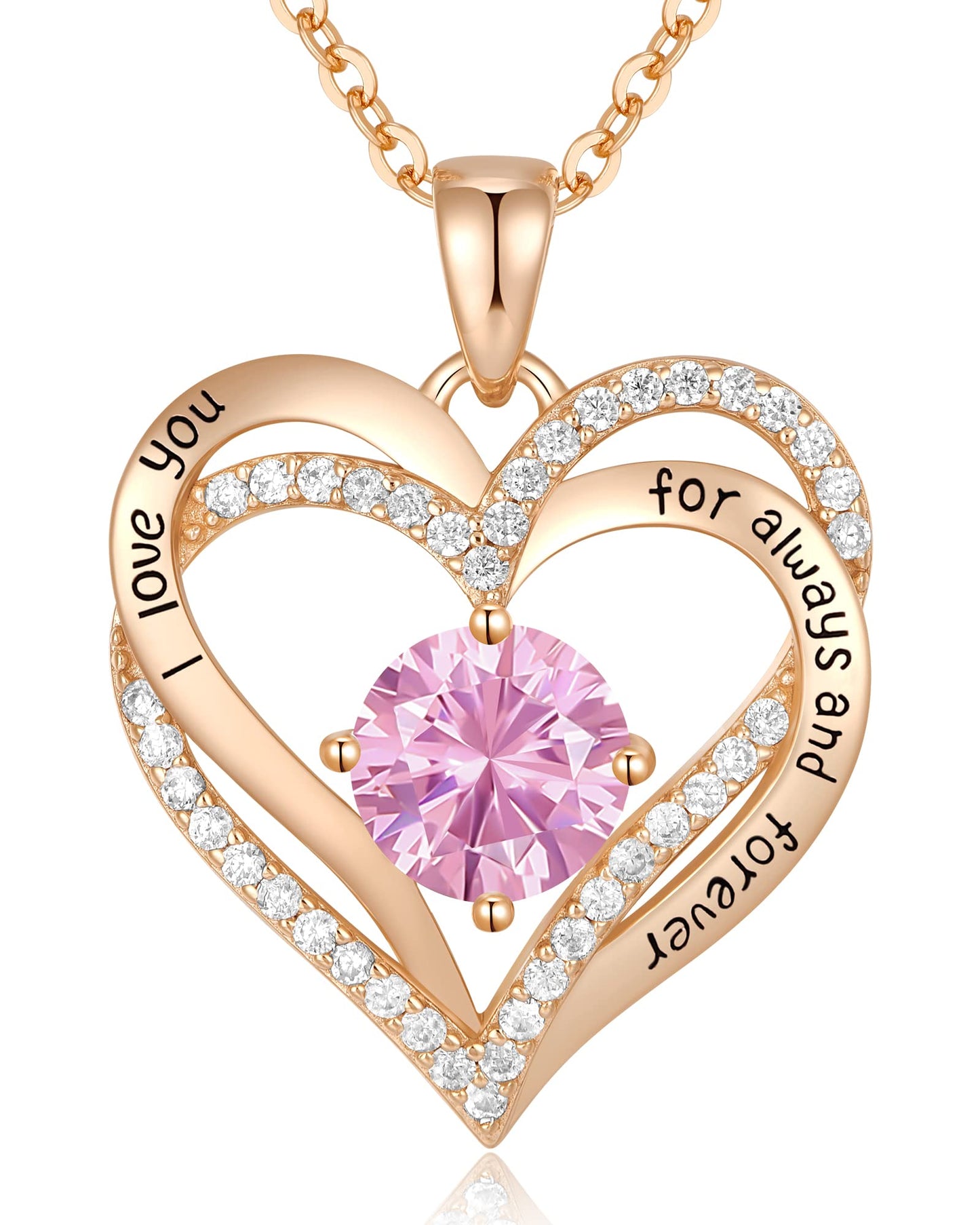 Forever Love Heart Necklaces for Women, Silver Jewelry with Birthstone Pendant