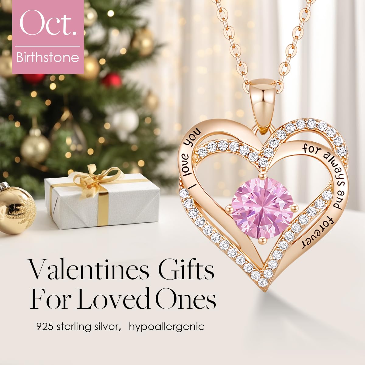 Forever Love Heart Necklaces for Women, Silver Jewelry with Birthstone Pendant