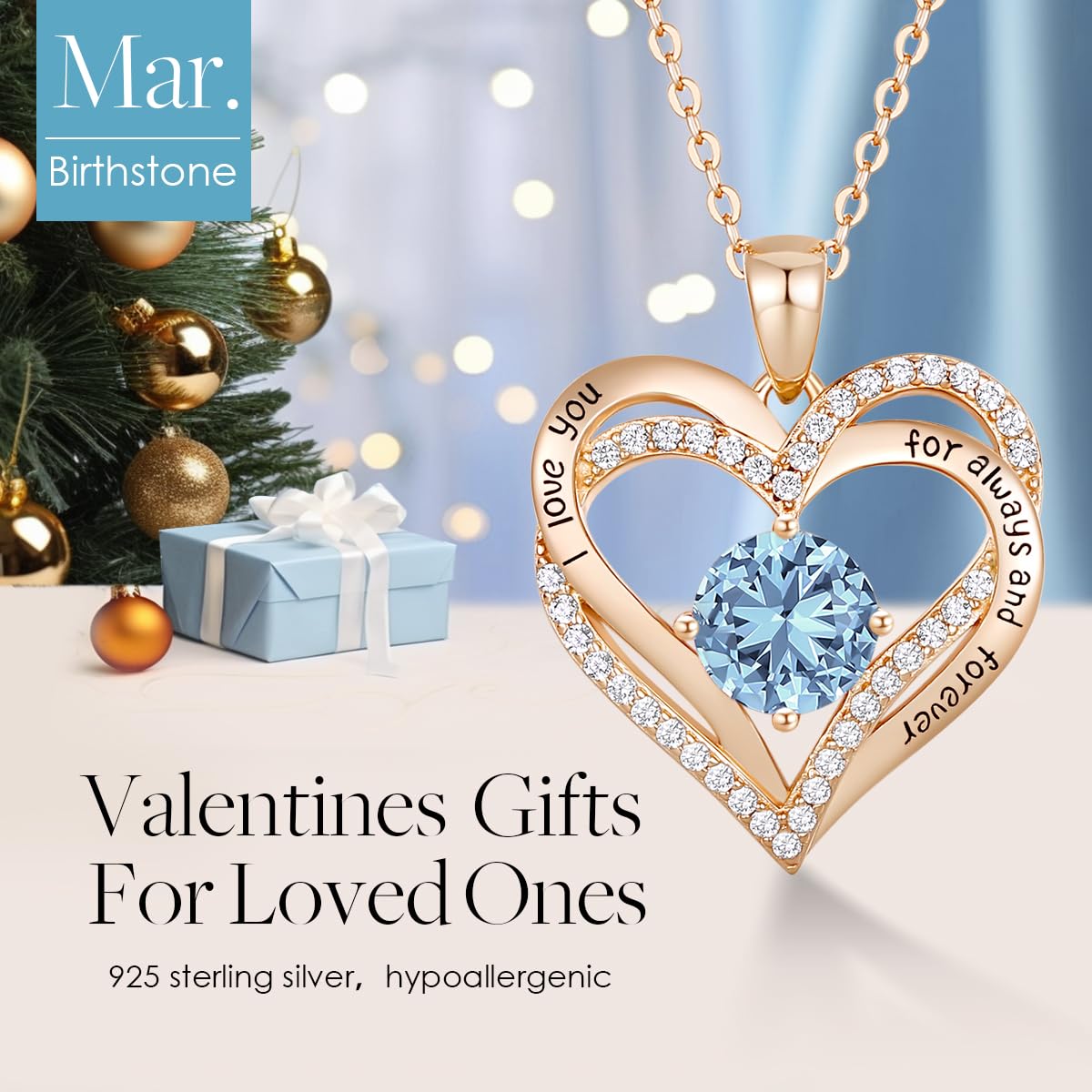 Forever Love Heart Necklaces for Women, Silver Jewelry with Birthstone Pendant