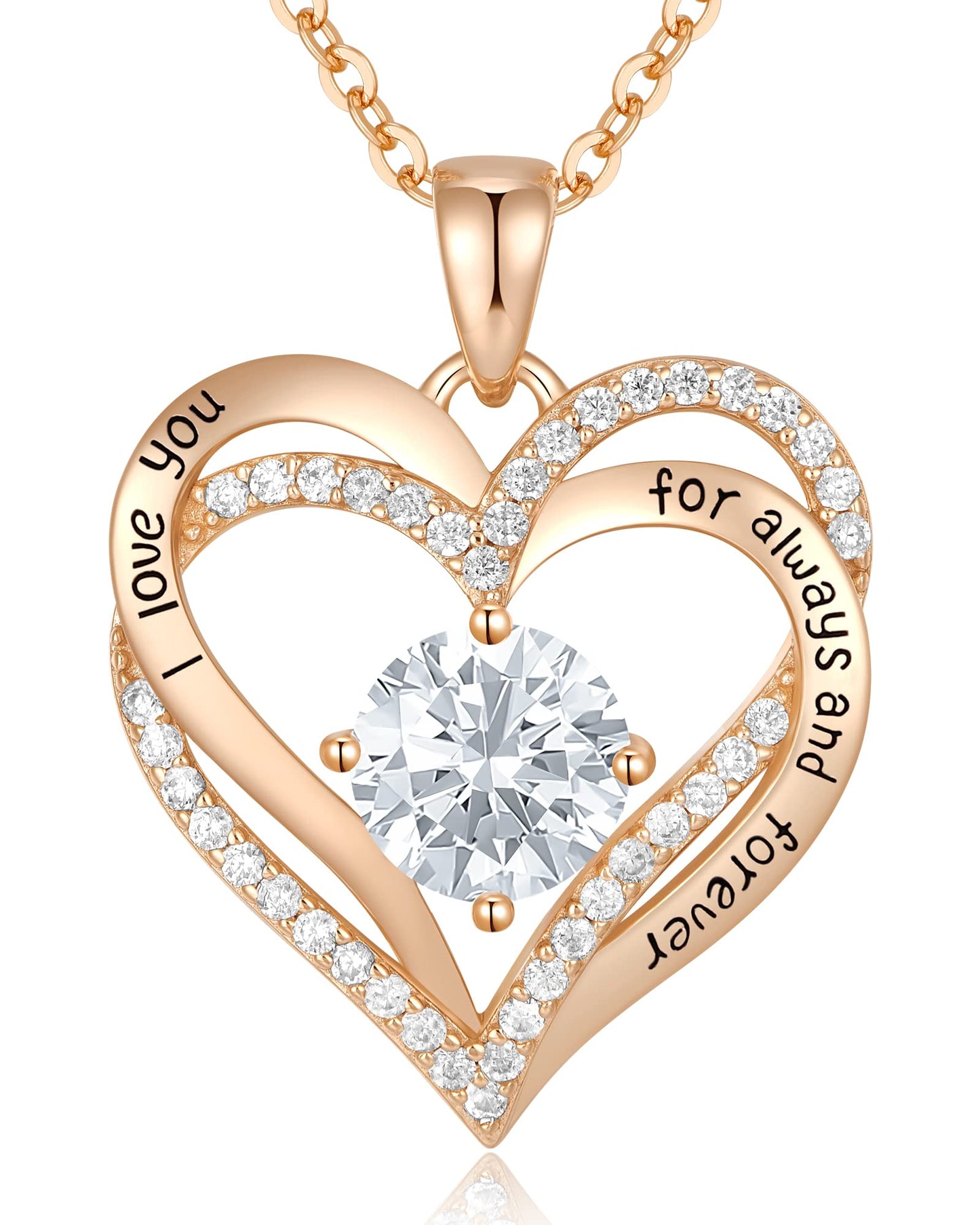Forever Love Heart Necklaces for Women, Silver Jewelry with Birthstone Pendant