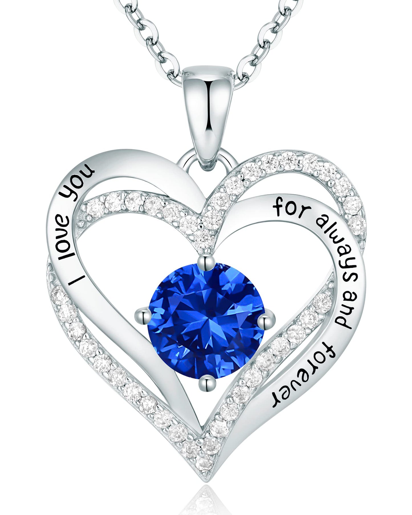 Forever Love Heart Necklaces for Women, Silver Jewelry with Birthstone Pendant