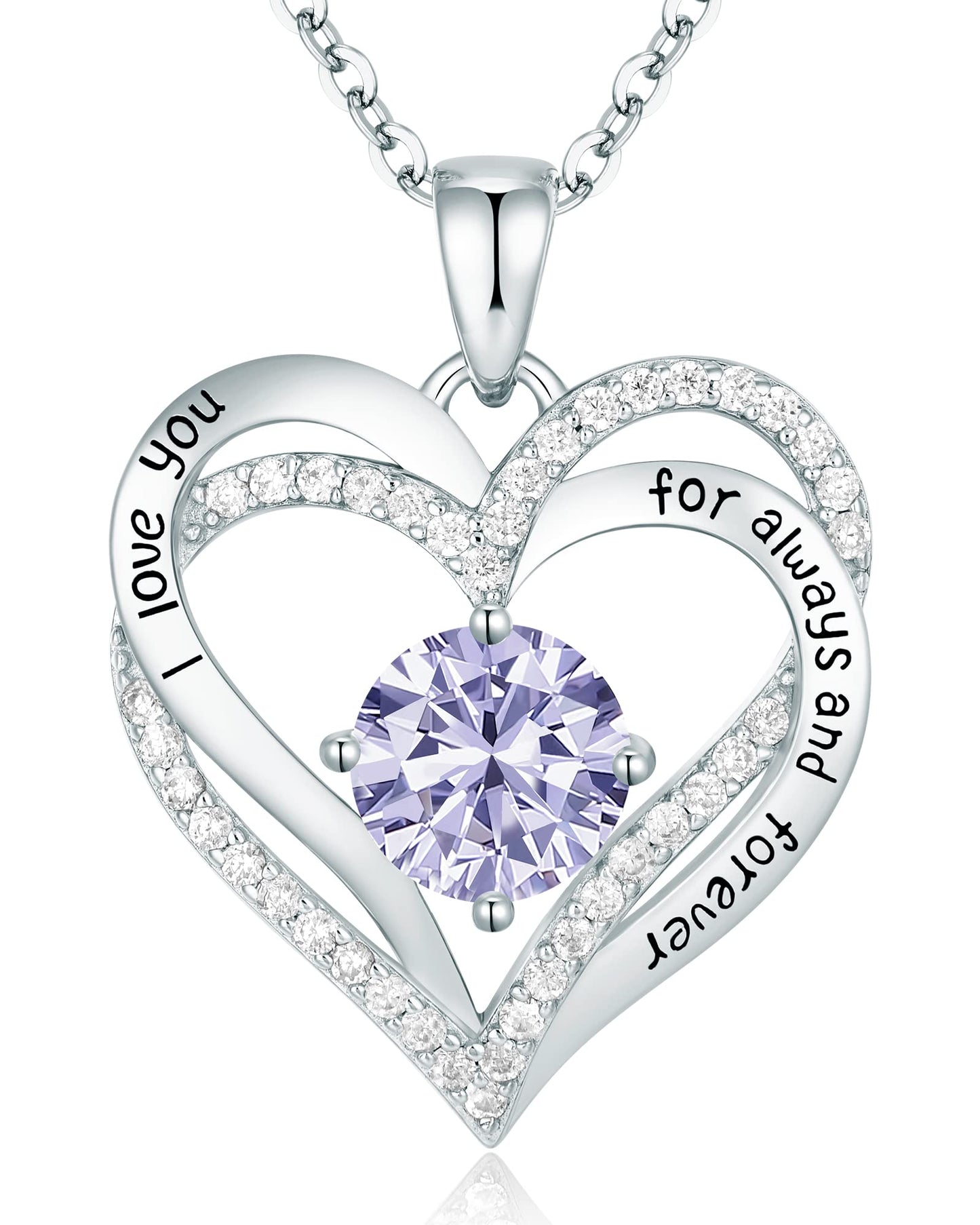 Forever Love Heart Necklaces for Women, Silver Jewelry with Birthstone Pendant