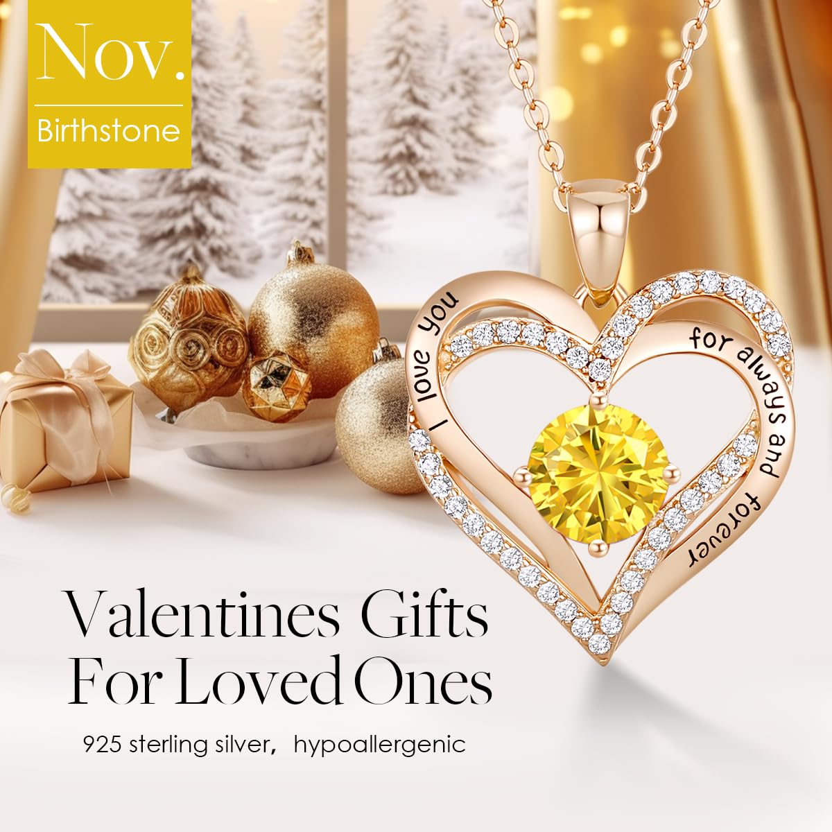 Forever Love Heart Necklaces for Women, Silver Jewelry with Birthstone Pendant