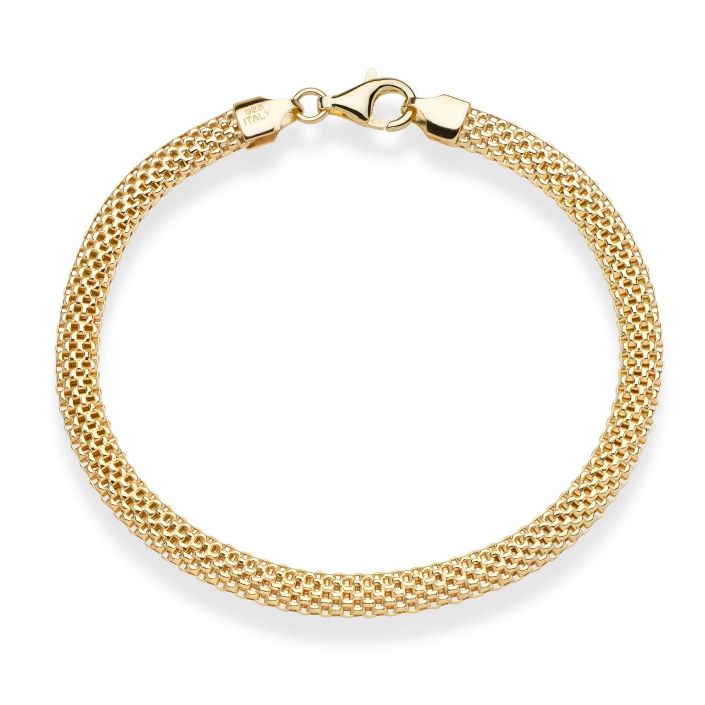 18K Gold Over Sterling Silver Italian 5mm Mesh Link Chain Bracelet