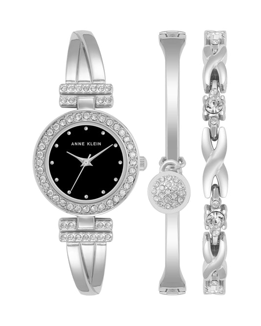 Anne Klein Women's Premium Crystal Accented Bangle Watch and Bracelet Set