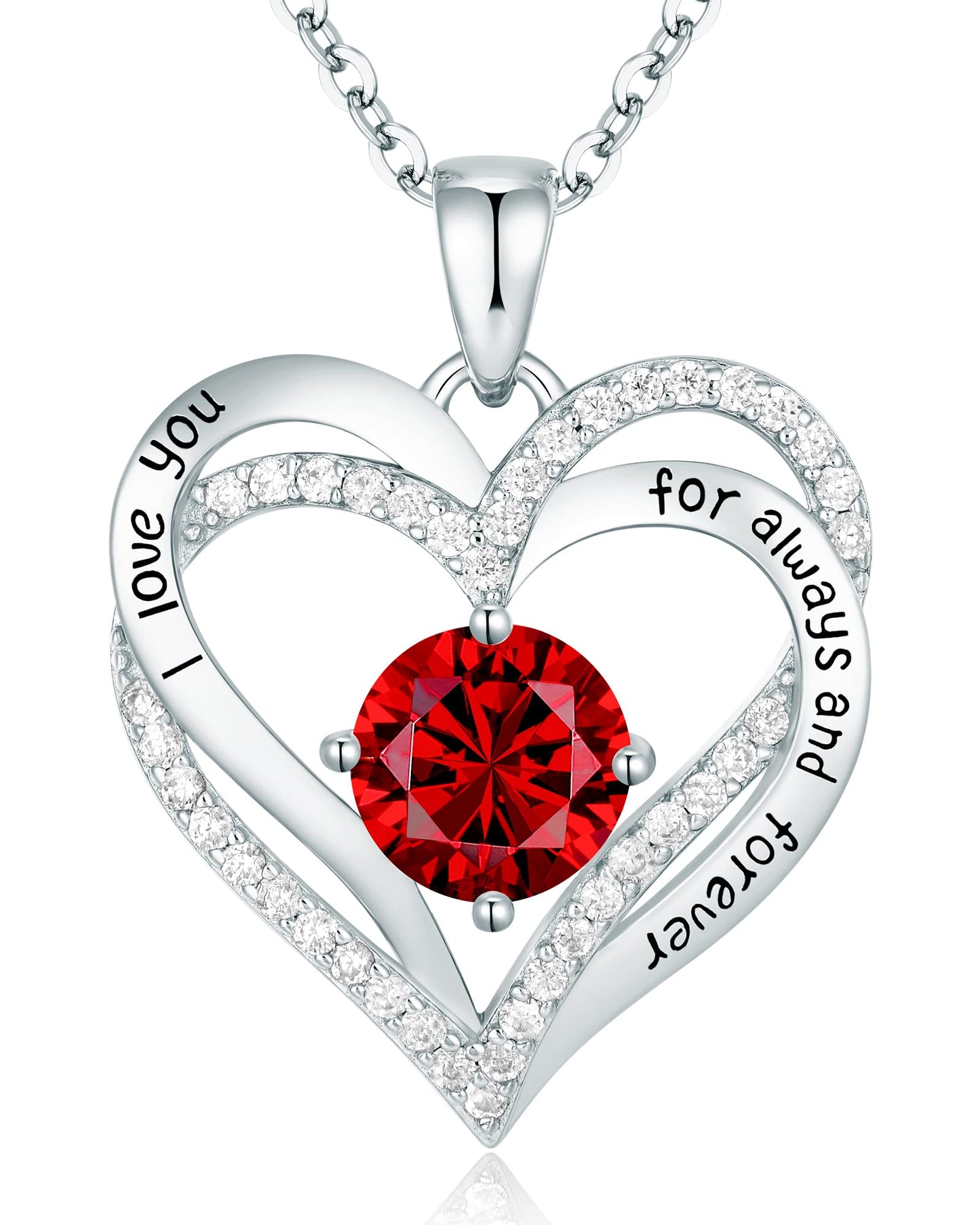 Forever Love Heart Necklaces for Women, Silver Jewelry with Birthstone Pendant